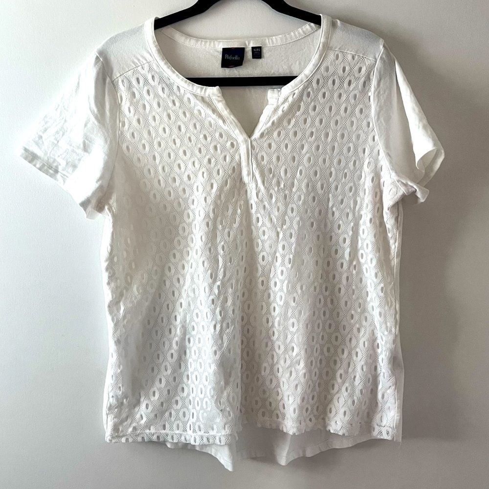 Rafaella White Front Lace Short Sleeve Cotton Shirt XL